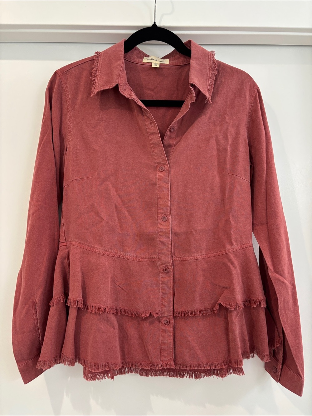 Anthropologie Cloth & Stone Fringe Layered Buttondown - Picture 2 of 6